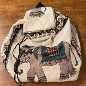 🔥Thailand Elephant Drawstring Backpack / Cream Color / Inside Pocket
